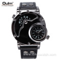 OULM Brand Fashion Dual Time Zone Casual Leather Sport Watch Stylish Big Dial Men's Wrist Watches Punk Cool Wristwatch For Men